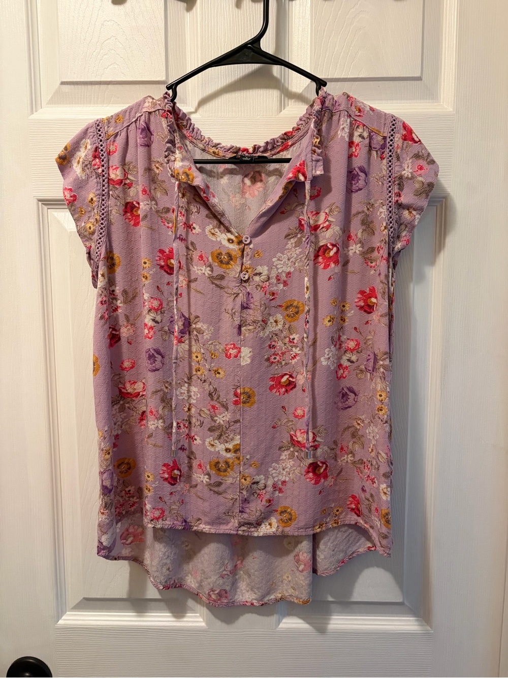 Buffalo David Bitton Lavender Floral Short-Sleeve Button Blouse